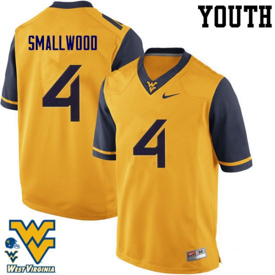 Youth West Virginia Mountaineers NCAA #4 Wendell Smallwood Gold Authentic Nike Stitched College Football Jersey WP15Z47YN